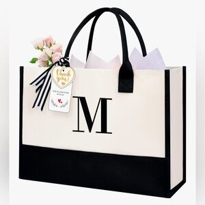 Chic Monogrammed ‘M’ Tote Bag with Black Handles